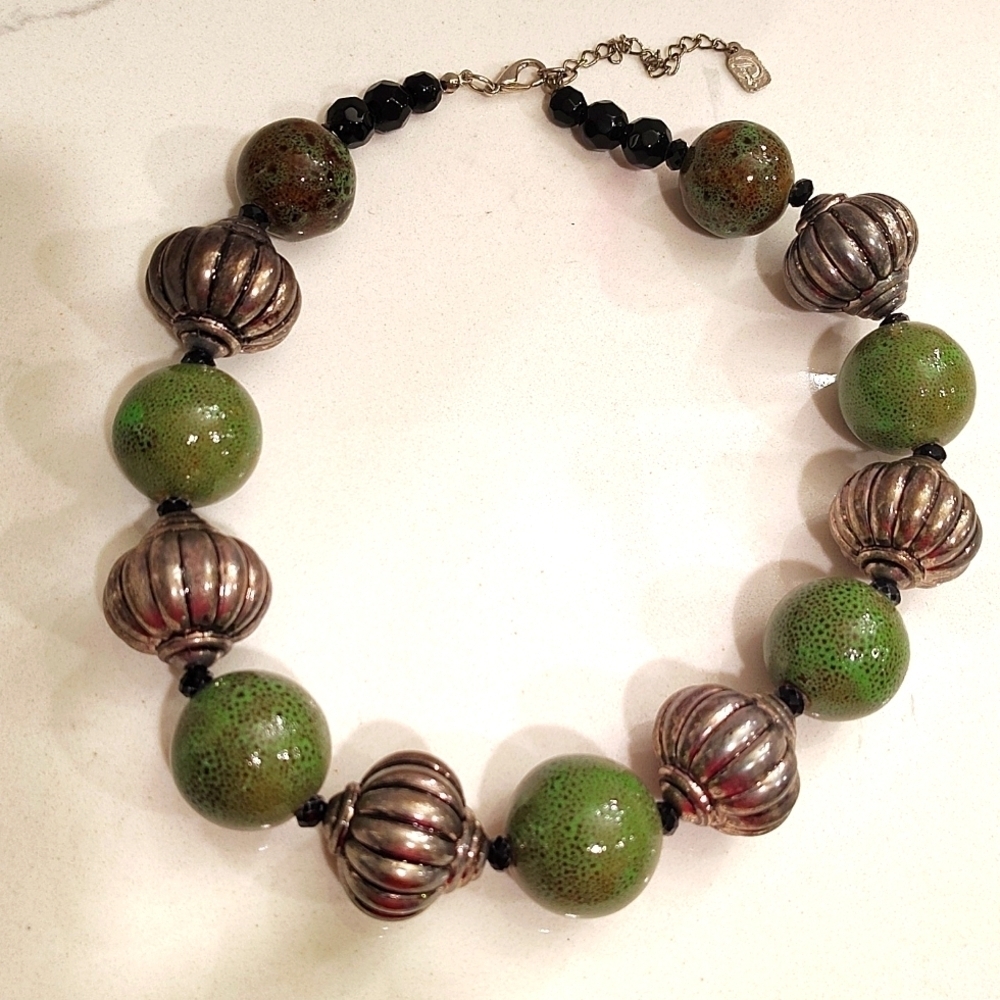 Yousi You & I Large Green Silver Big And Bold Statement Necklace Vintage